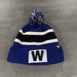 '47 Chicago Cubs Royal W Beanie Cuff Knit Pom Pom Stripe Throwback‎ Retro MLB